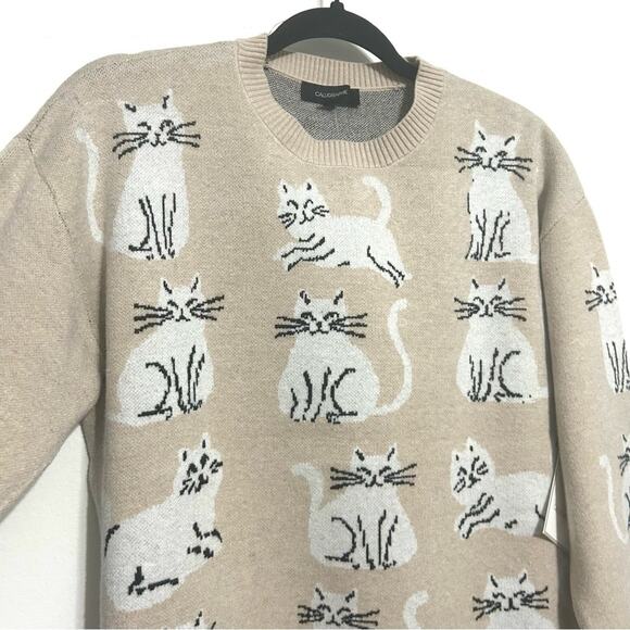 Anthropologie Sweater Cat Kitty Novelty Grandma Cozy Christmas Holiday NWT sz M - Picture 3 of 8